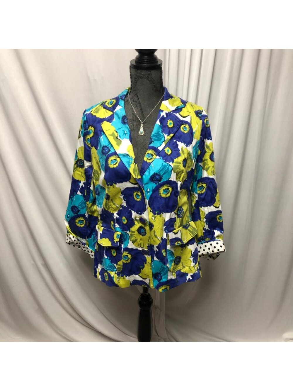 Joan River Blazer Womens Size 10 Bold Floral Print Jacket Buttons Colorful